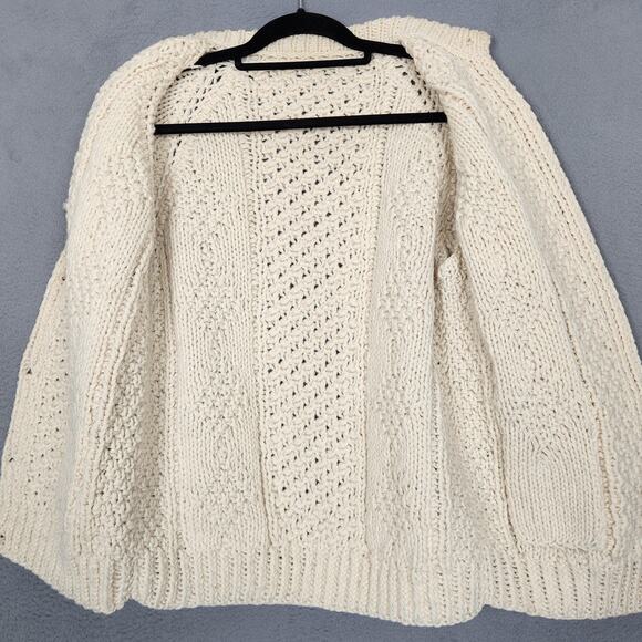 Fisherman Cardigan Sweater Womens Medium Cream Cable Knit Button Front Pockets - Picture 15 of 15